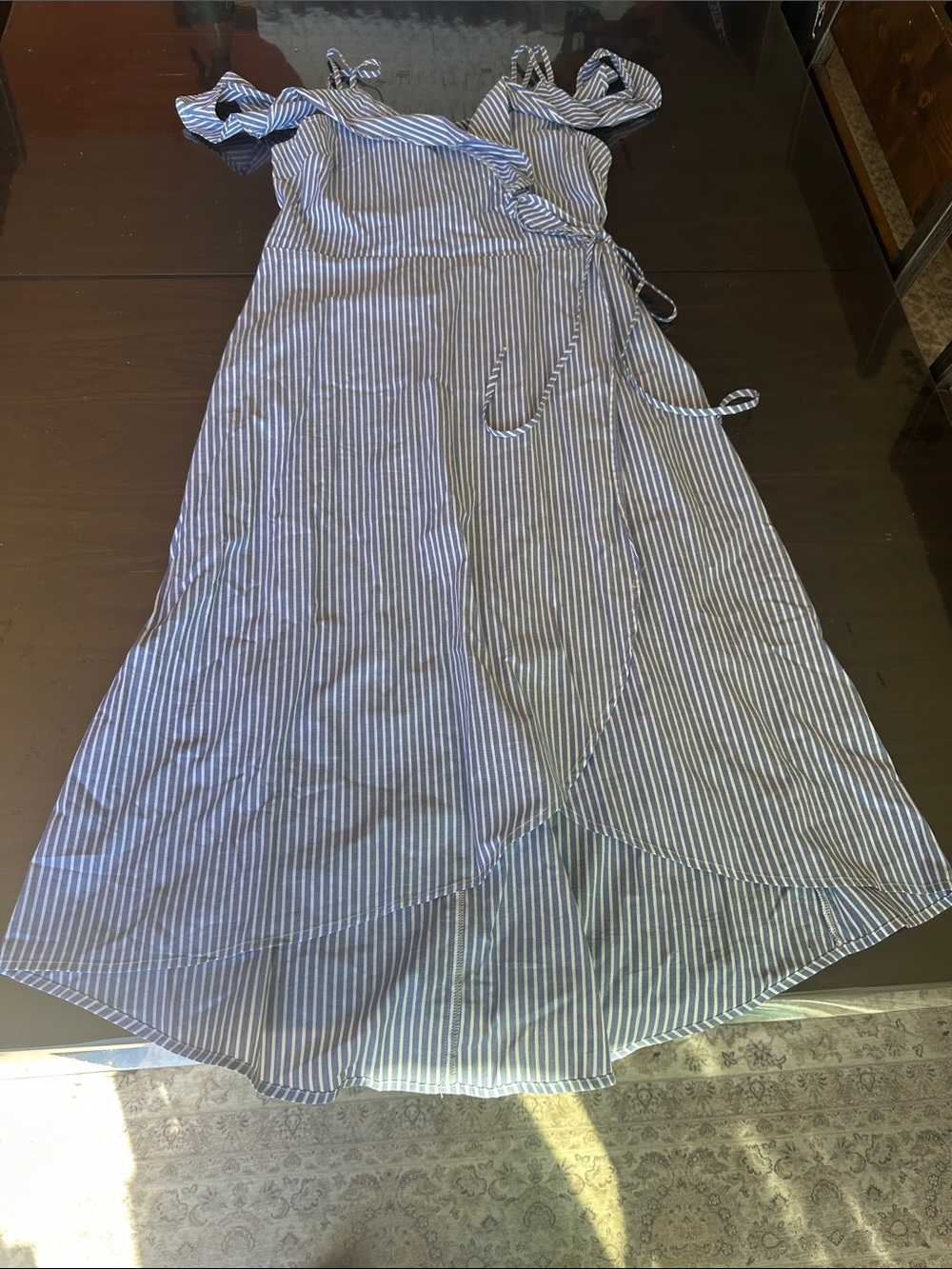 bp Blue and White Striped Midi Wrap Dress NWOT